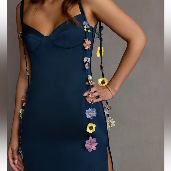 NWT Azazie Atelier Maxi Slip Dress 16 Lorelei Navy Multi Floral Special Occasion - Picture 4 of 16